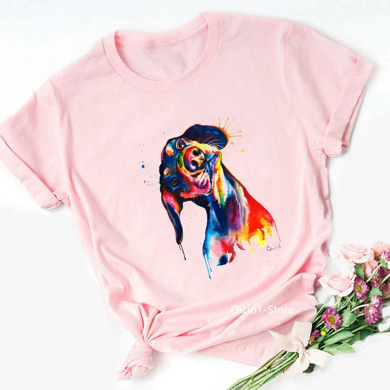 Pink Dachshund Mom Graphic T Shirts