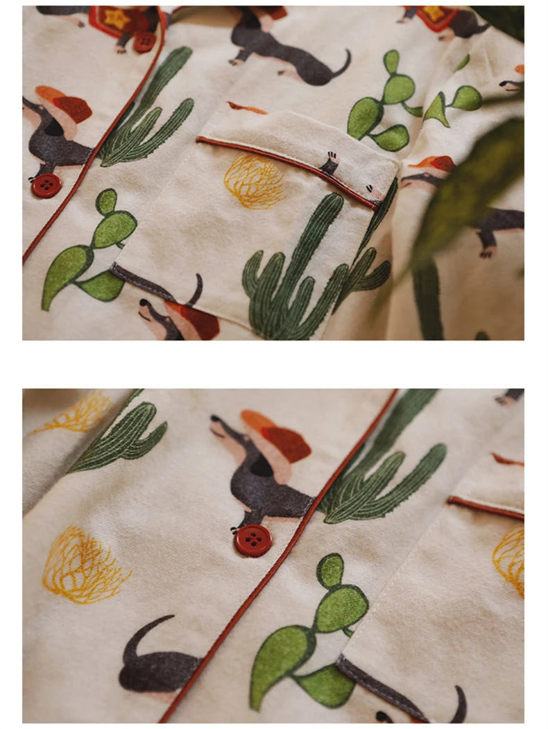 Women's Pyjama Set Dachshund Cactus Print