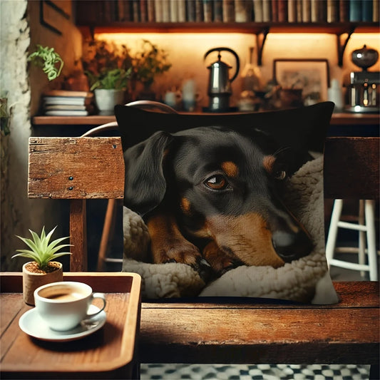 Dachshund Print Throw Pillow Cover – Sausage Dog Cushion Case 45x45cm