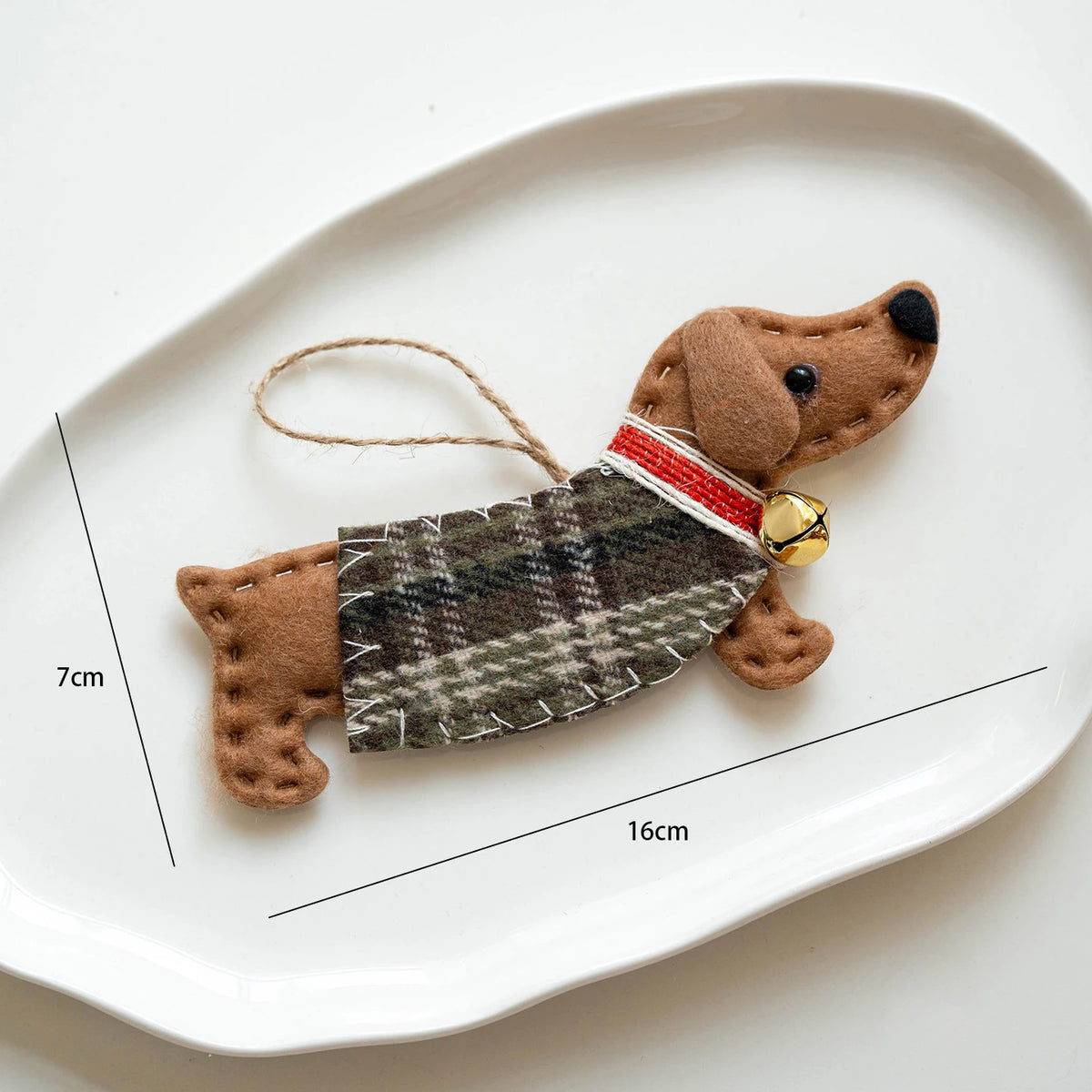 Felt Dachshund Christmas Ornaments – Santa Hat Sausage Dog Plaid Tree Hanging Décor