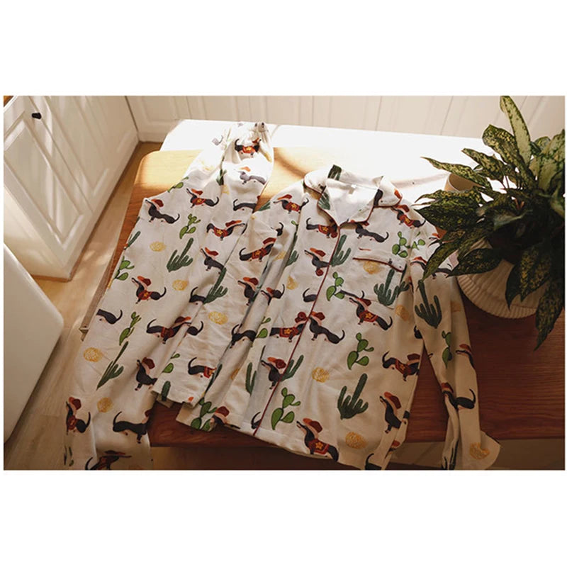 Women's Pyjama Set Dachshund Cactus Print