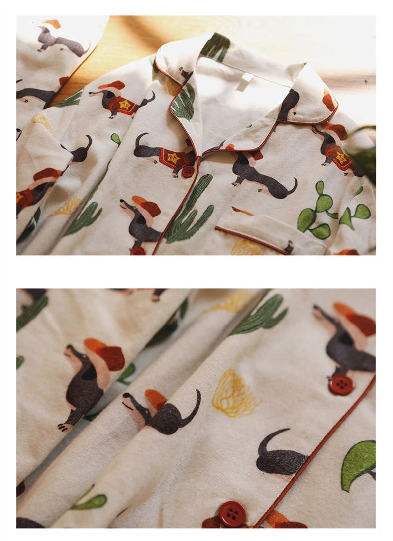 Women's Pyjama Set Dachshund Cactus Print