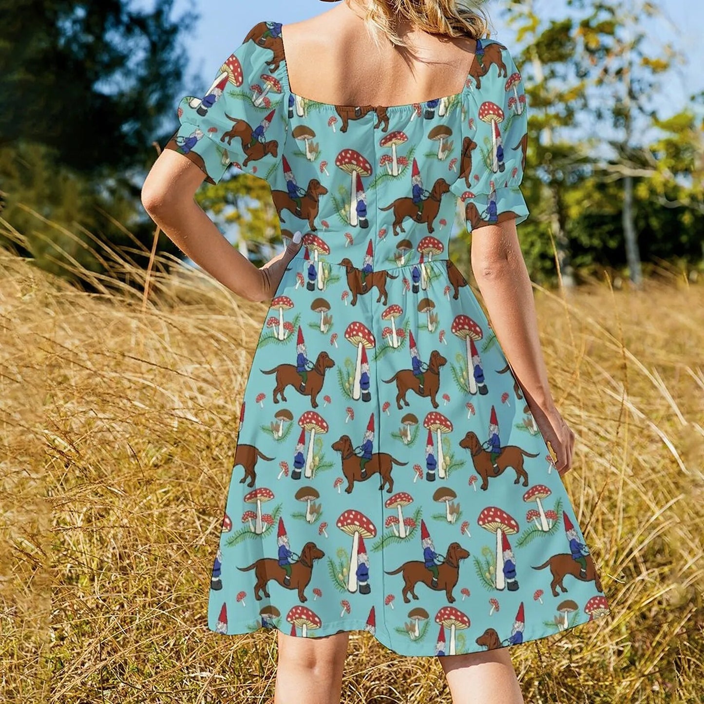 Gnome and Dachshund ladies Sleeveless Dress