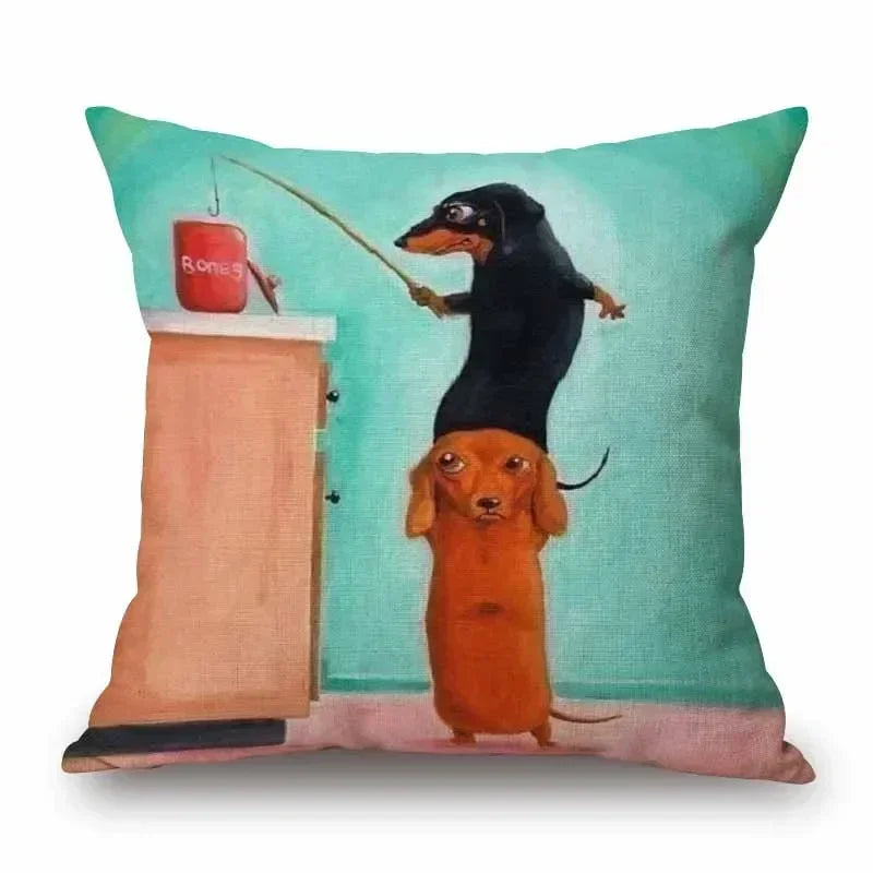 Hand Painting Dachshund Dog Cushion Covers