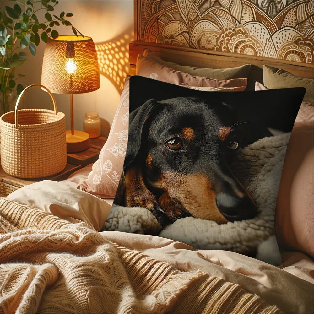Dachshund Print Throw Pillow Cover – Sausage Dog Cushion Case 45x45cm