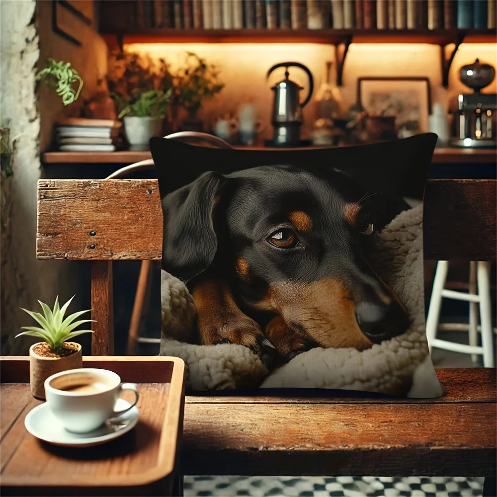 Dachshund Print Throw Pillow Cover – Sausage Dog Cushion Case 45x45cm