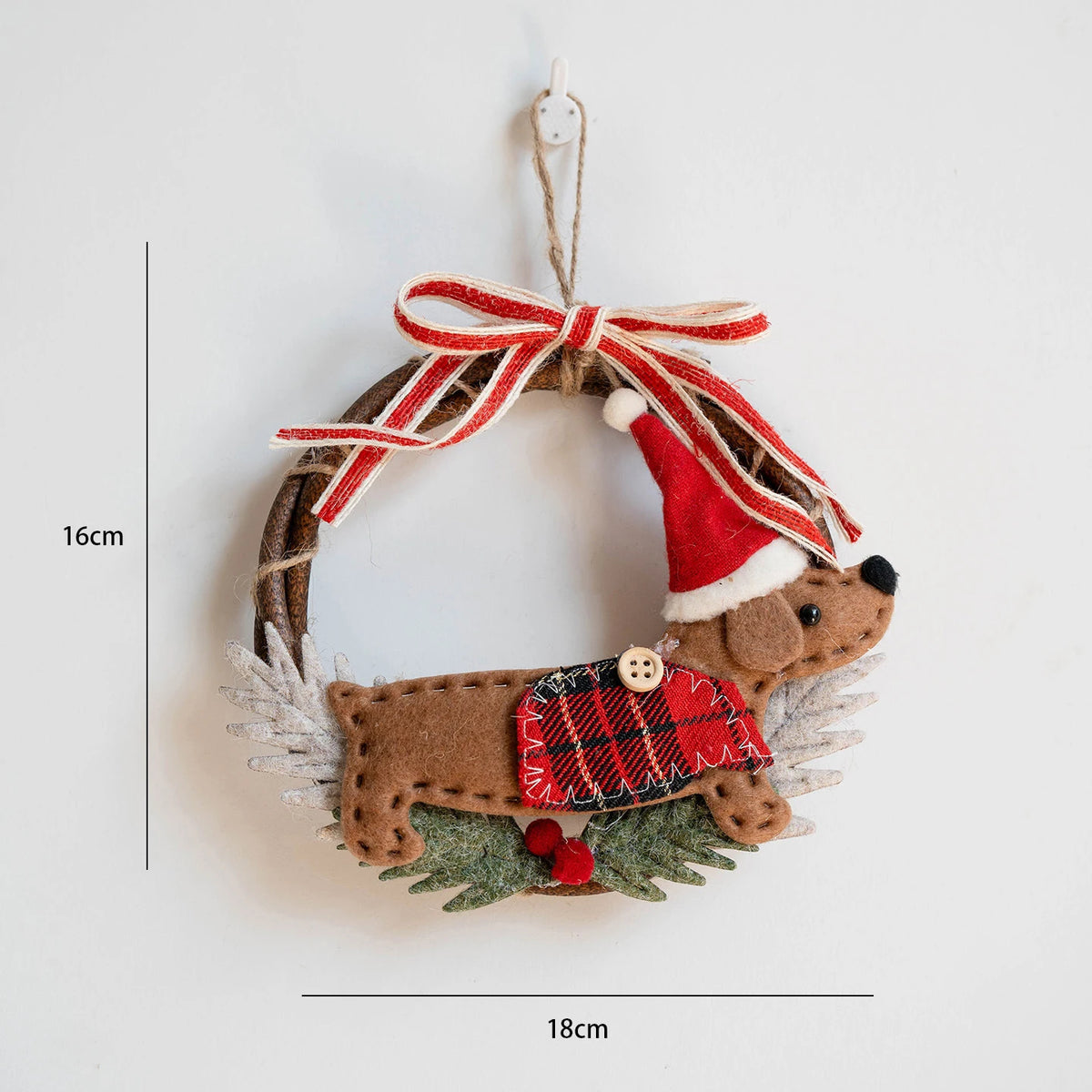 Felt Dachshund Christmas Ornaments – Santa Hat Sausage Dog Plaid Tree Hanging Décor