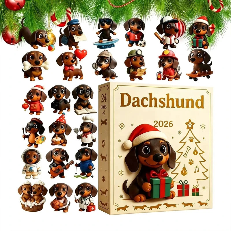 2026 Christmas Dachshund Advent Calendar – 24PCS 2D Dog Figurine Countdown Set