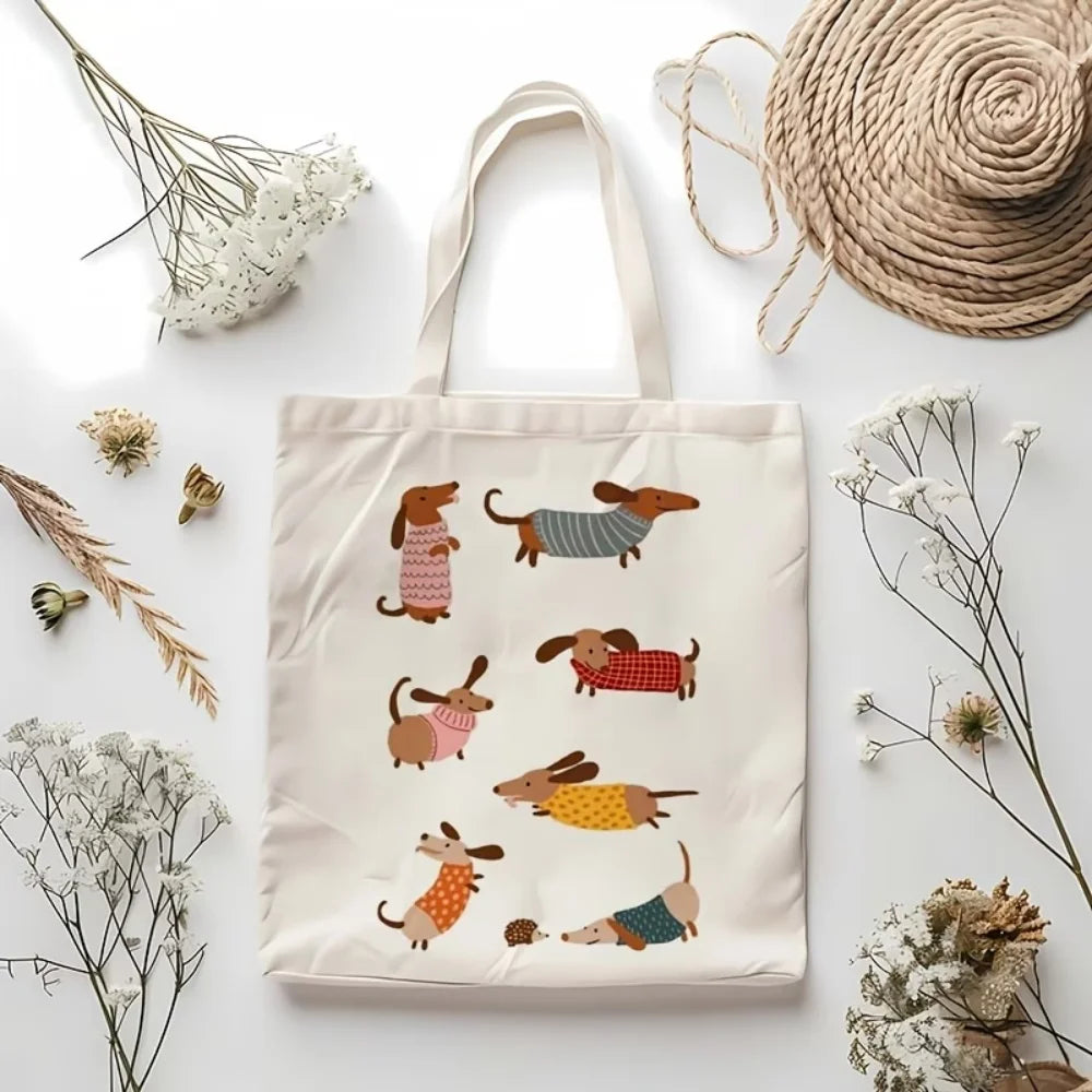 Dachshund Pattern Tote Bag – Cute Sausage Dog Canvas Shopping Bag