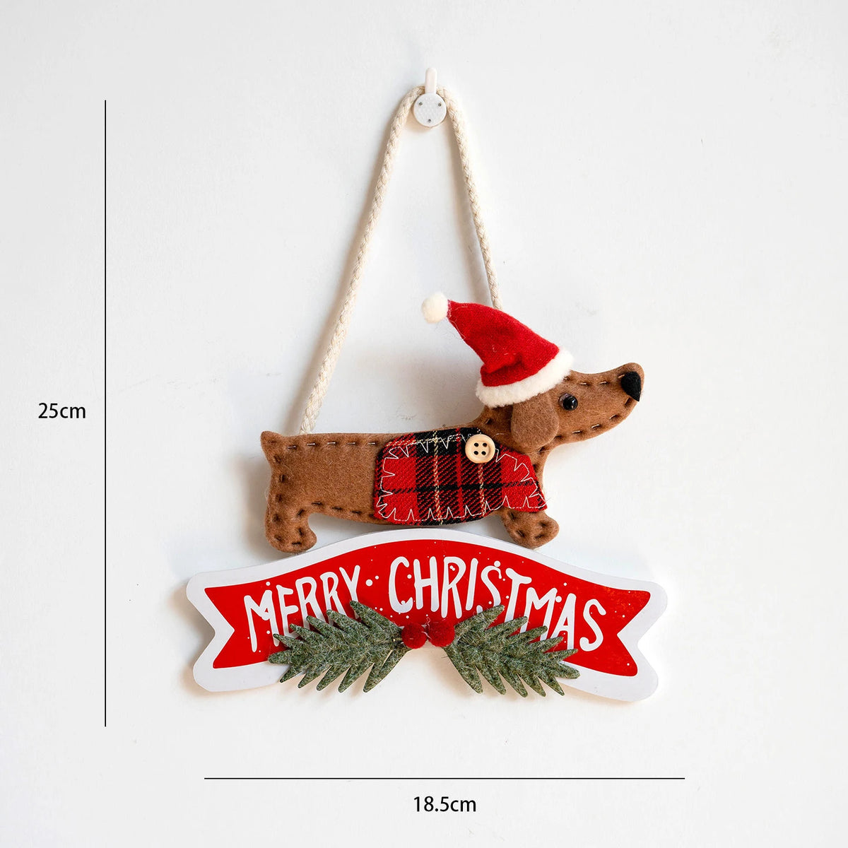 Felt Dachshund Christmas Ornaments – Santa Hat Sausage Dog Plaid Tree Hanging Décor