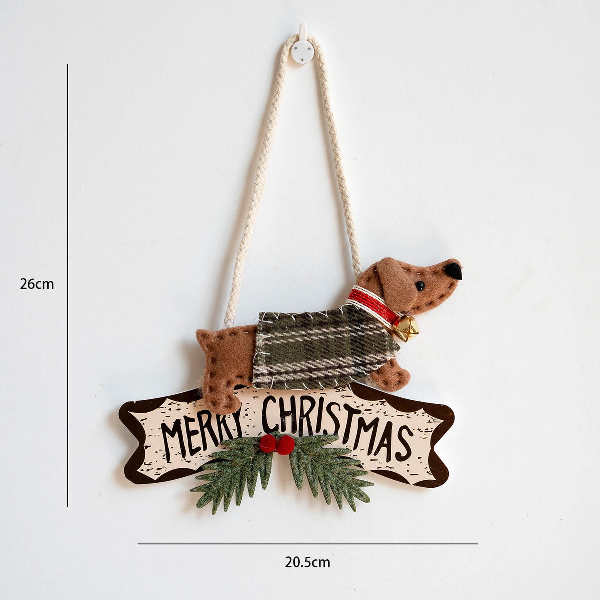 Felt Dachshund Christmas Ornaments – Santa Hat Sausage Dog Plaid Tree Hanging Décor