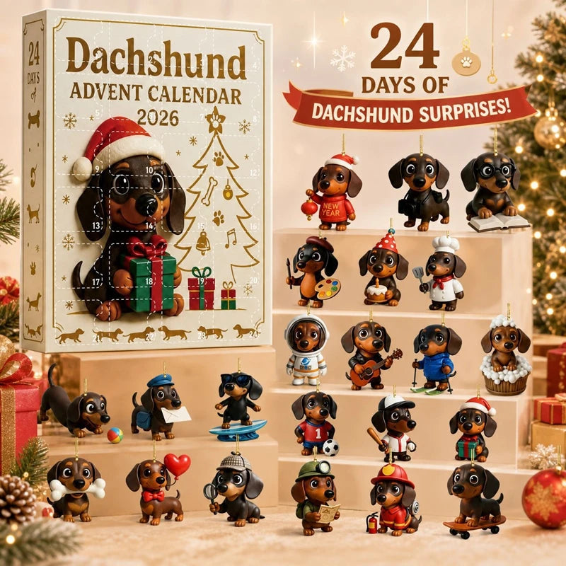 2026 Christmas Dachshund Advent Calendar – 24PCS 2D Dog Figurine Countdown Set