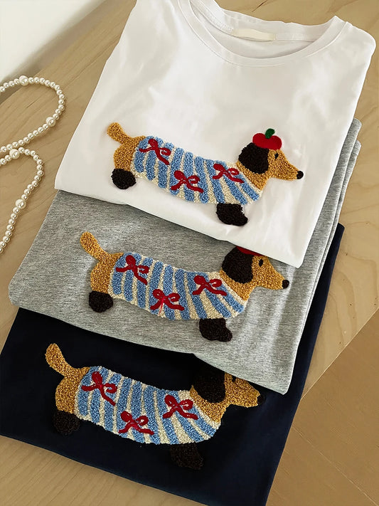 Sausage Dog Embroidery  T-shirt