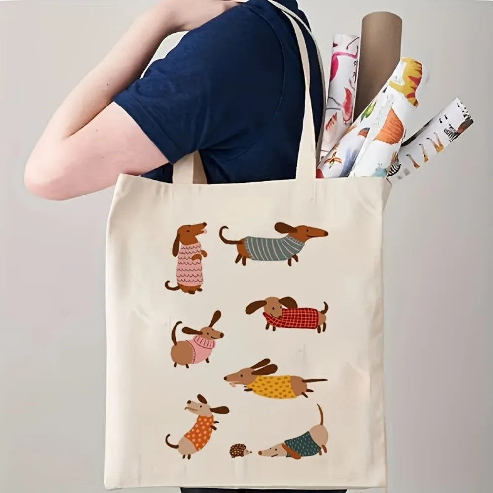 Dachshund Pattern Tote Bag – Cute Sausage Dog Canvas Shopping Bag