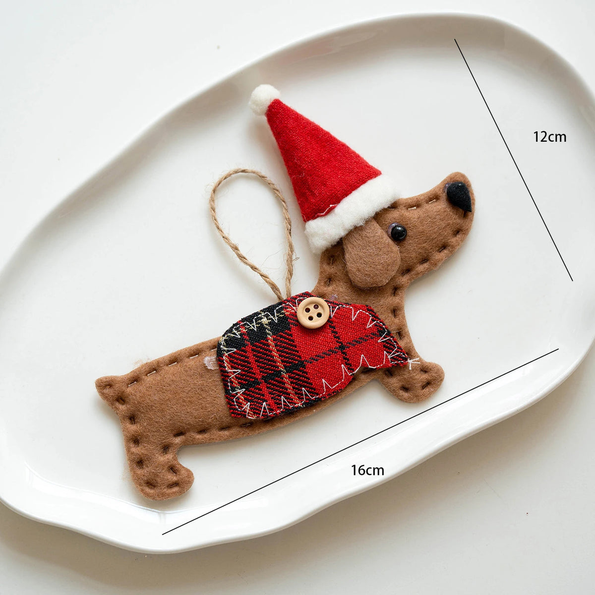 Felt Dachshund Christmas Ornaments – Santa Hat Sausage Dog Plaid Tree Hanging Décor