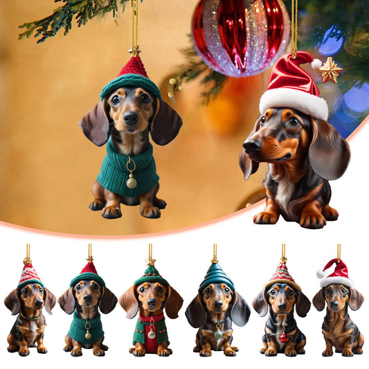 Cartoon Dachshund Christmas Ornaments – Cute Tree Hanging Decor