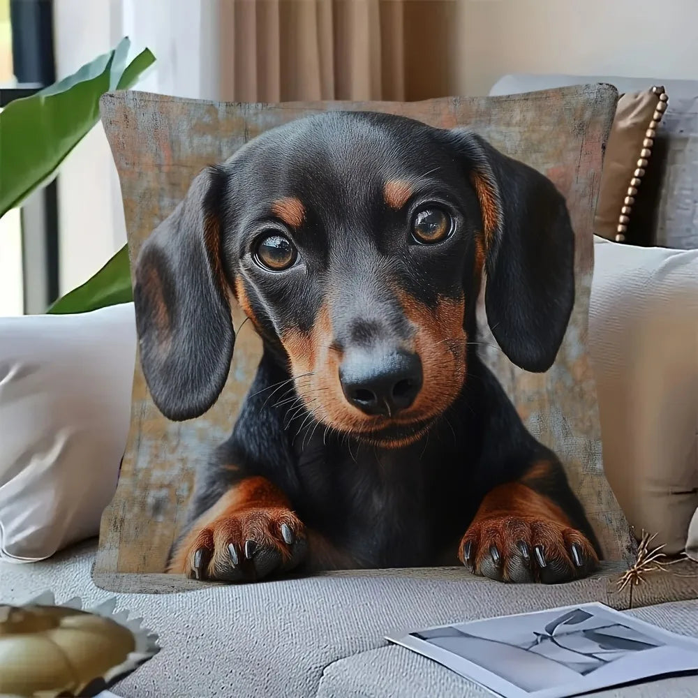 Dachshund Print Throw Pillow Cover – Sausage Dog Cushion Case 45x45cm