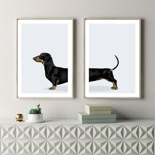 2pcs Black Dachshund Unframed Prints