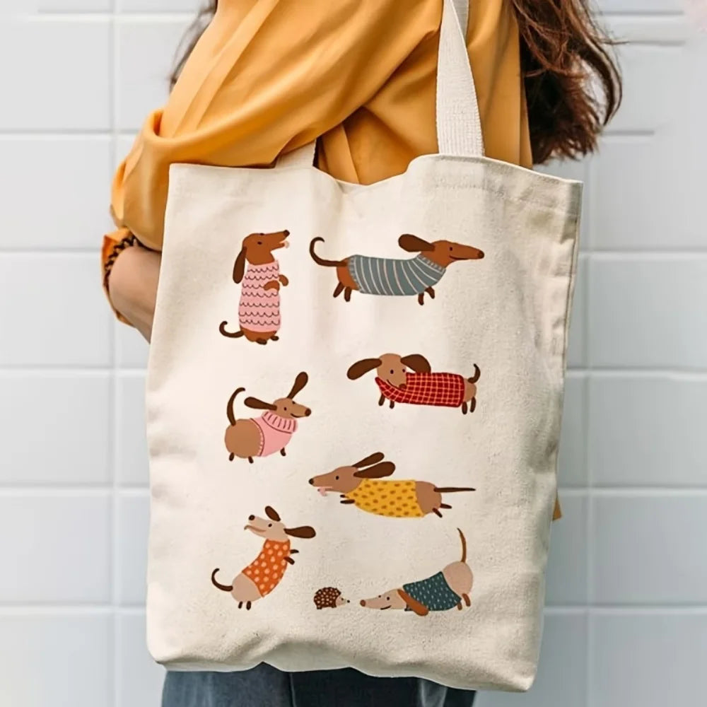 Dachshund Pattern Tote Bag – Cute Sausage Dog Canvas Shopping Bag