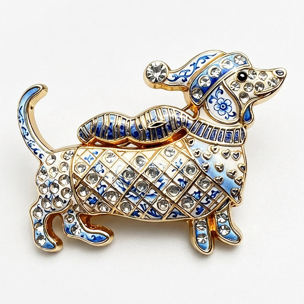 Christmas Dachshund Brooch Pins – Rhinestone Sausage Dog Brooches