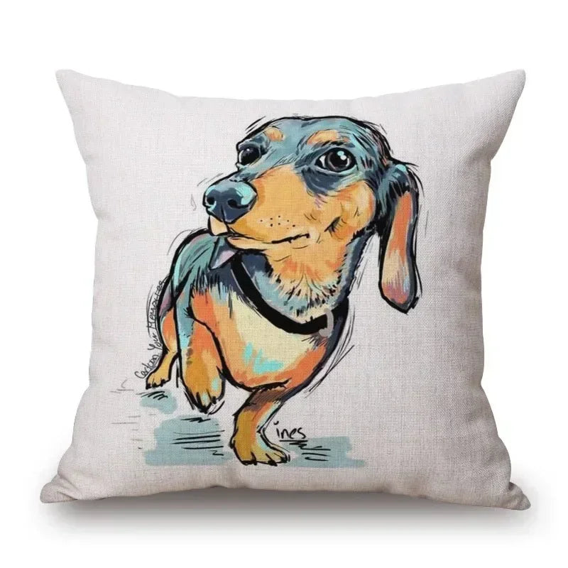 Hand Painting Dachshund Dog Cushion Covers