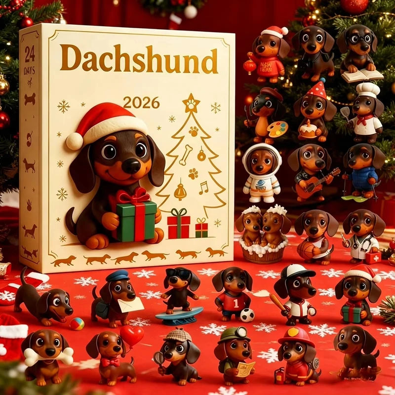2026 Christmas Dachshund Advent Calendar – 24PCS 2D Dog Figurine Countdown Set