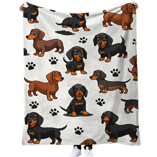 Dachshund Pattern Blanket – Soft Flannel Throw for Dog Lovers