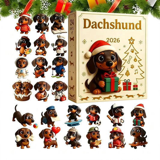 2026 Christmas Dachshund Advent Calendar – 24PCS 2D Dog Figurine Countdown Set