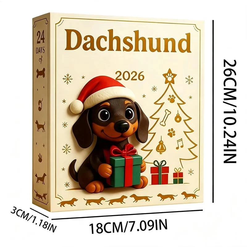 2026 Christmas Dachshund Advent Calendar – 24PCS 2D Dog Figurine Countdown Set