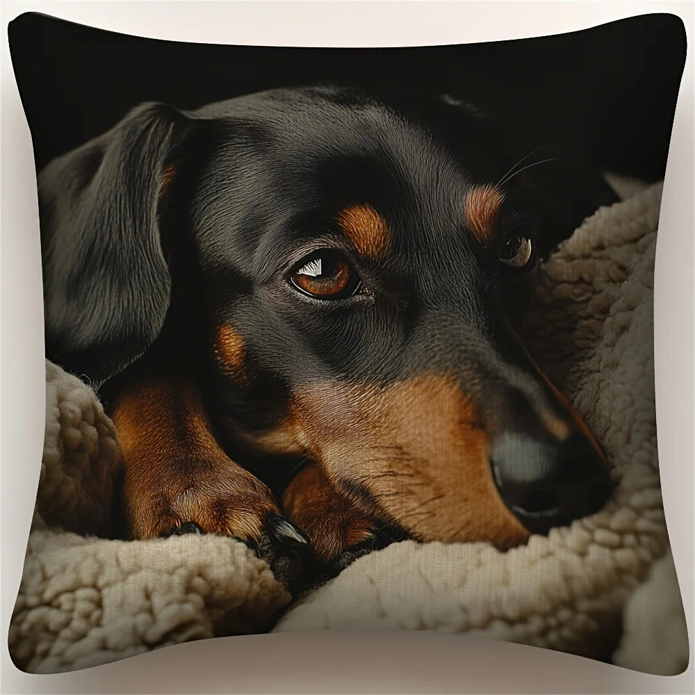 Dachshund Print Throw Pillow Cover – Sausage Dog Cushion Case 45x45cm
