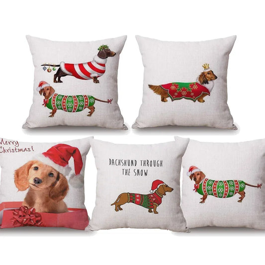 Dachshund Cushion Covers Merry Christmas Sausage Dog