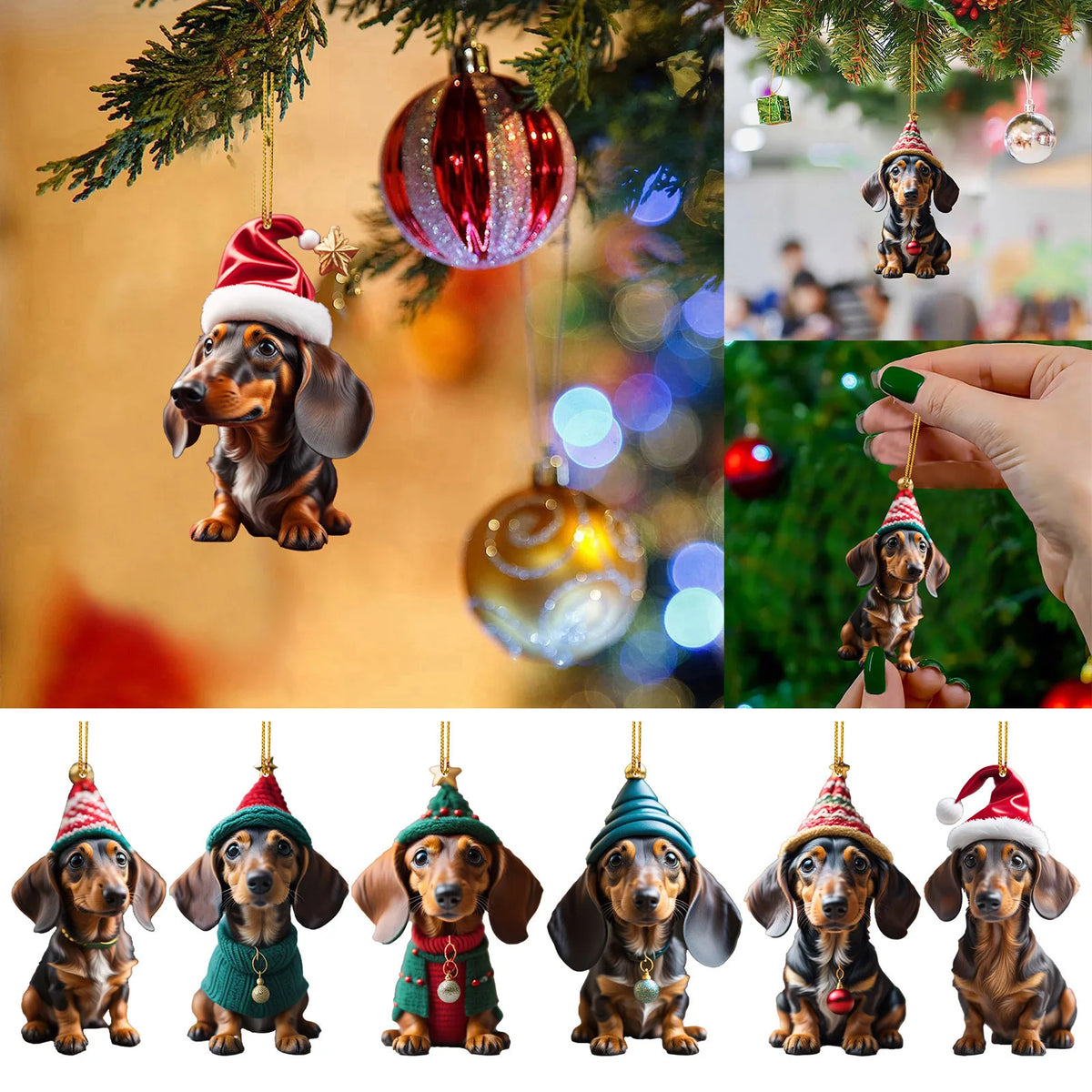 Cartoon Dachshund Christmas Ornaments – Cute Tree Hanging Decor