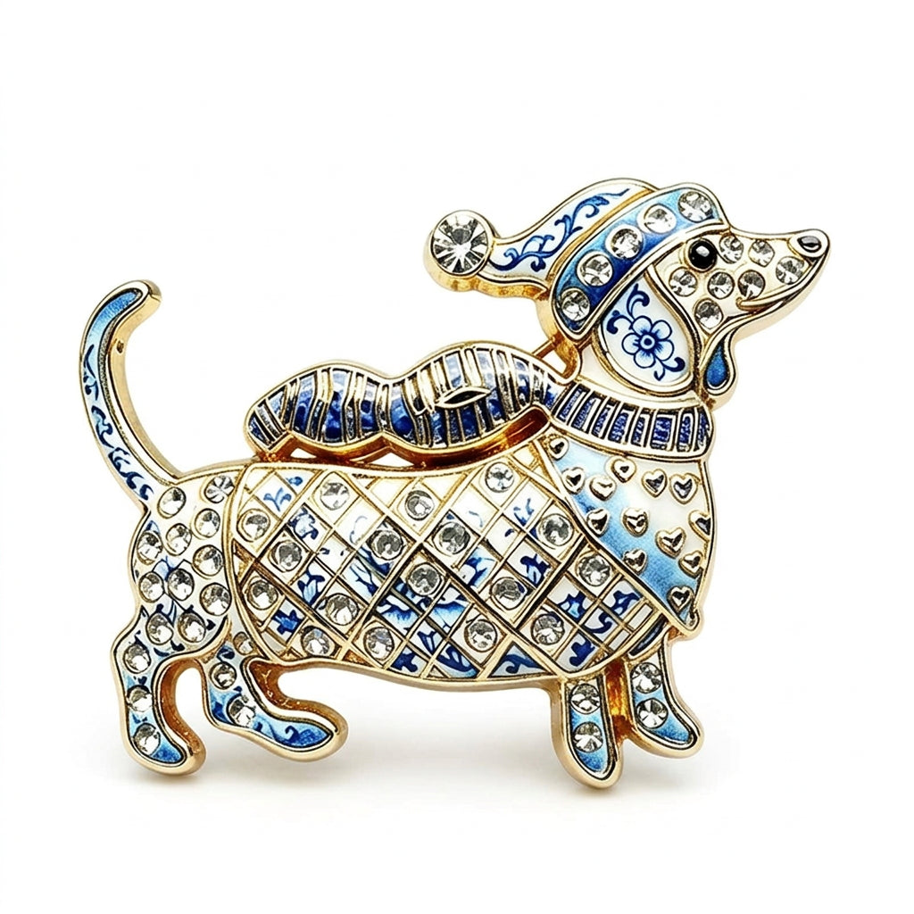 Christmas Dachshund Brooch Pins – Rhinestone Sausage Dog Brooches
