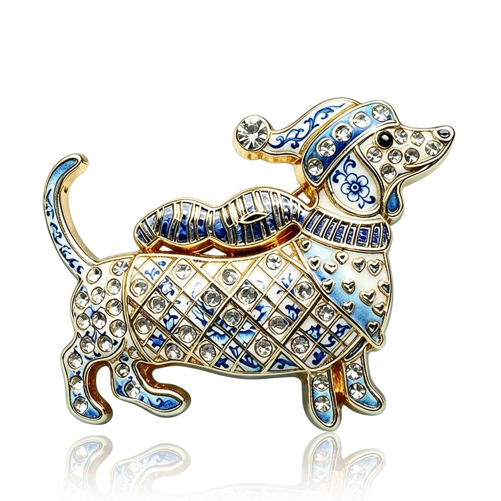 Christmas Dachshund Brooch Pins – Rhinestone Sausage Dog Brooches