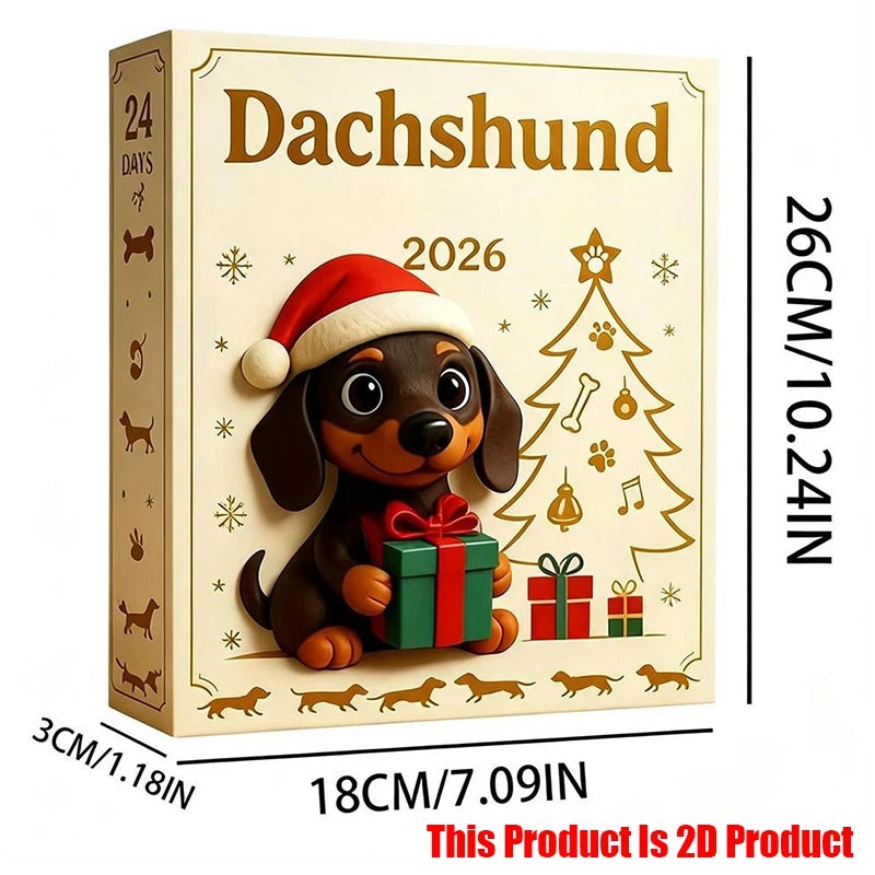 2026 Christmas Dachshund Advent Calendar – 24PCS 2D Dog Figurine Countdown Set