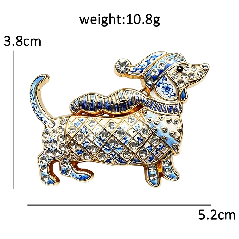 Christmas Dachshund Brooch Pins – Rhinestone Sausage Dog Brooches
